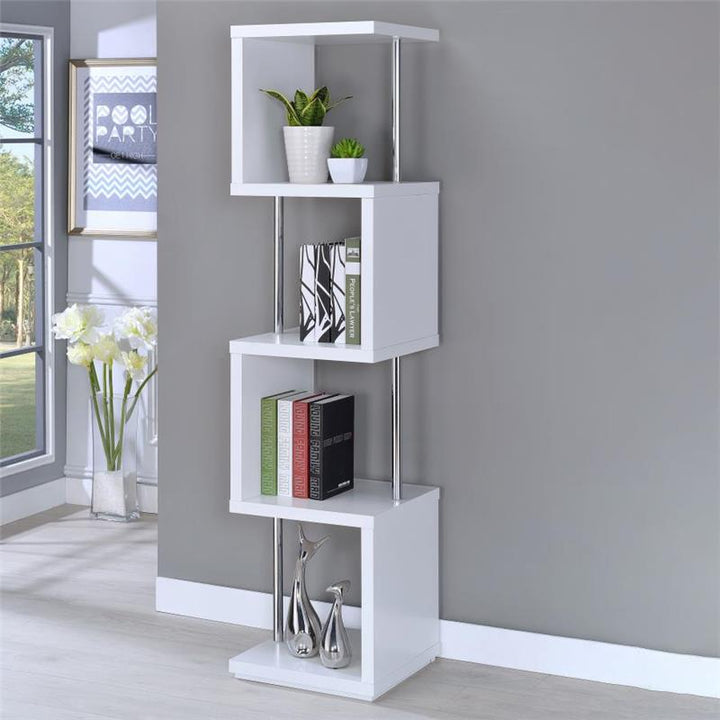 Baxter 4-shelf Bookcase White and Chrome (801418)