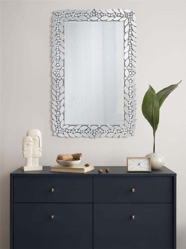 Cecily Rectangular Leaves Frame Wall Mirror Faux Crystal (961621)