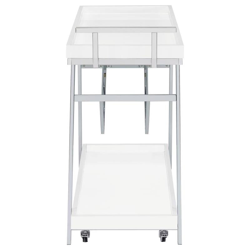 Kinney 2-tier Bar Cart with Storage Drawer White High Gloss and Chrome (181024)