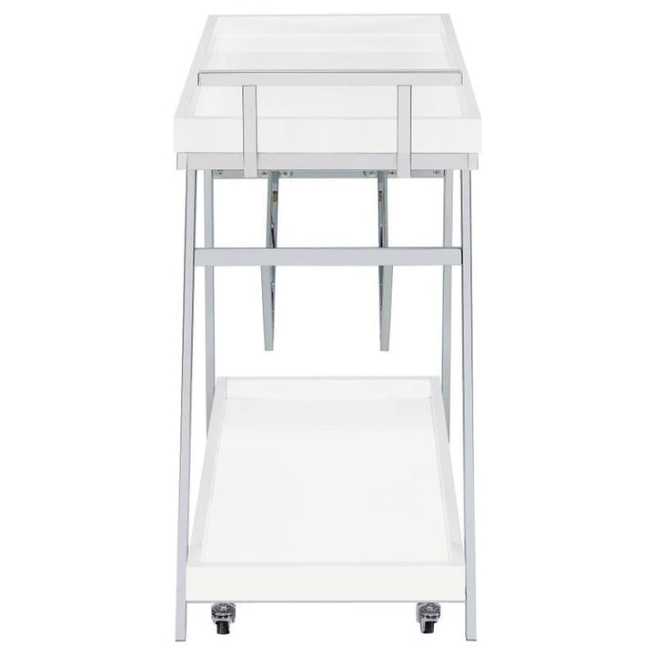 Kinney 2-tier Bar Cart with Storage Drawer White High Gloss and Chrome (181024)