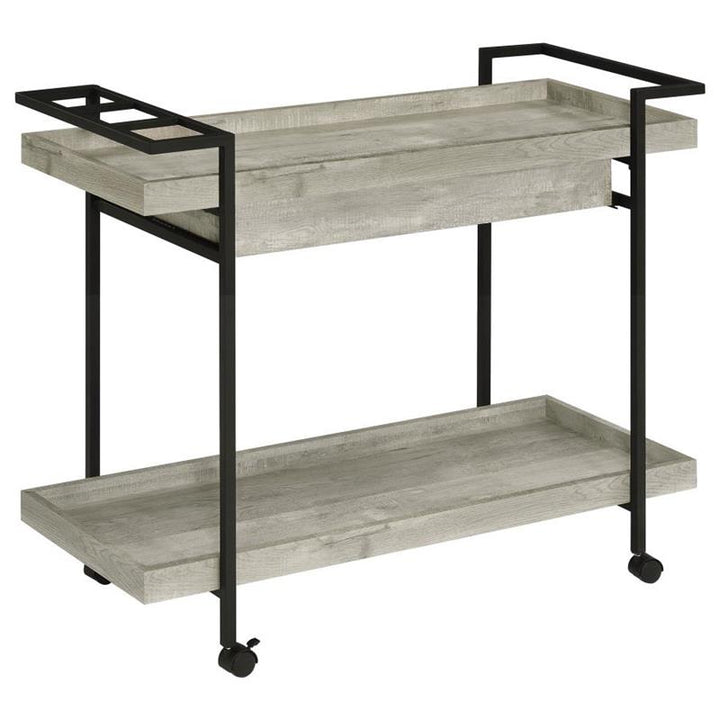 Ventura 2-tier Bar Cart with Storage Drawer Grey Driftwood (181005)