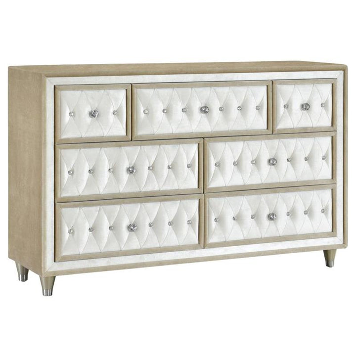 Antonella 7-drawer Upholstered Dresser Ivory and Camel (223523)