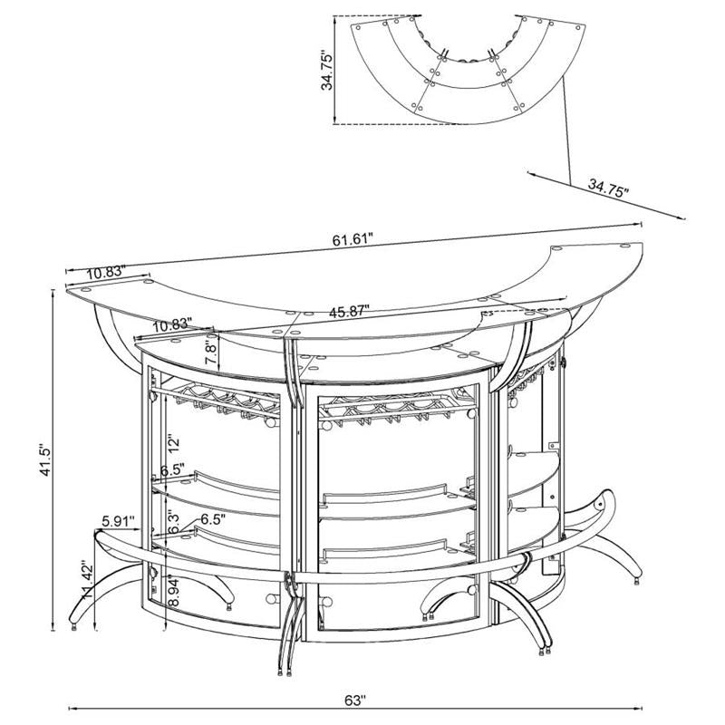 Dallas 2-shelf Curved Home Bar Silver and Frosted Glass (Set of 3) (100135-S3)