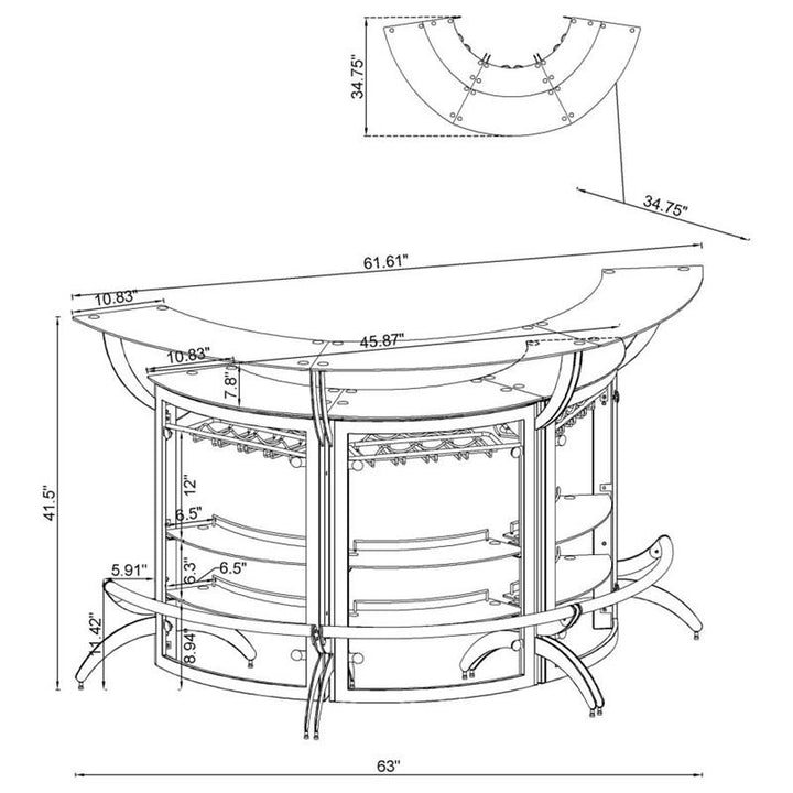 Dallas 2-shelf Curved Home Bar Silver and Frosted Glass (Set of 3) (100135-S3)