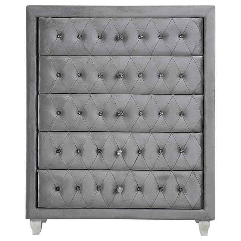 Deanna Upholstered Tufted Bedroom Set Grey (205101KE-S5)