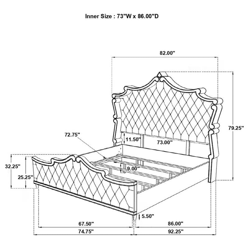 Antonella Upholstered Tufted California King Bed Grey (223581KW)