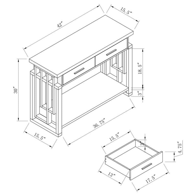 Schmitt Rectangular 2-drawer Sofa Table High Glossy White (705709)