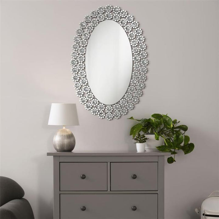 Colleen Oval Wall Mirror with Faux Crystal Blossoms (961615)