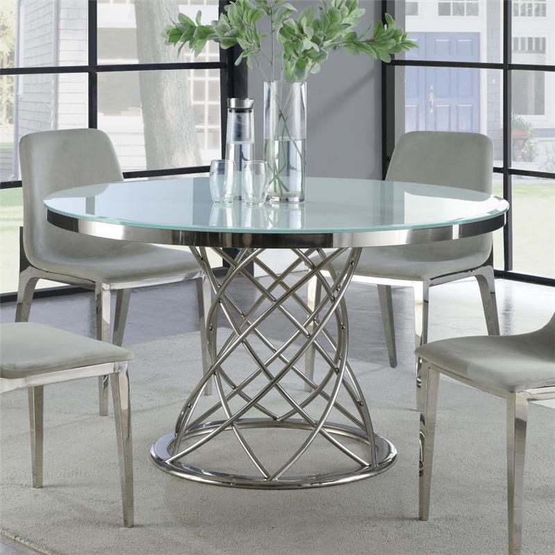 Irene Round Glass Top Dining Table White and Chrome (110401)