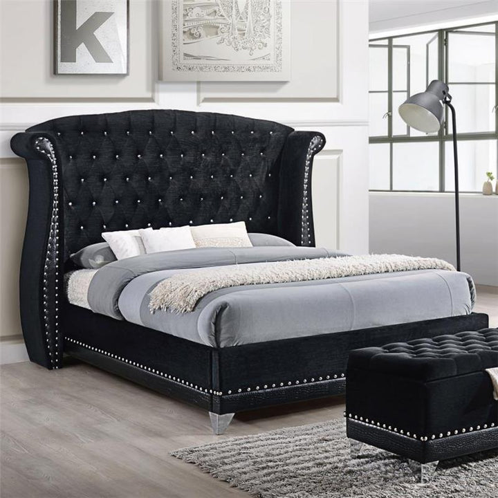 Barzini Eastern King Tufted Upholstered Bed Black (300643KE)