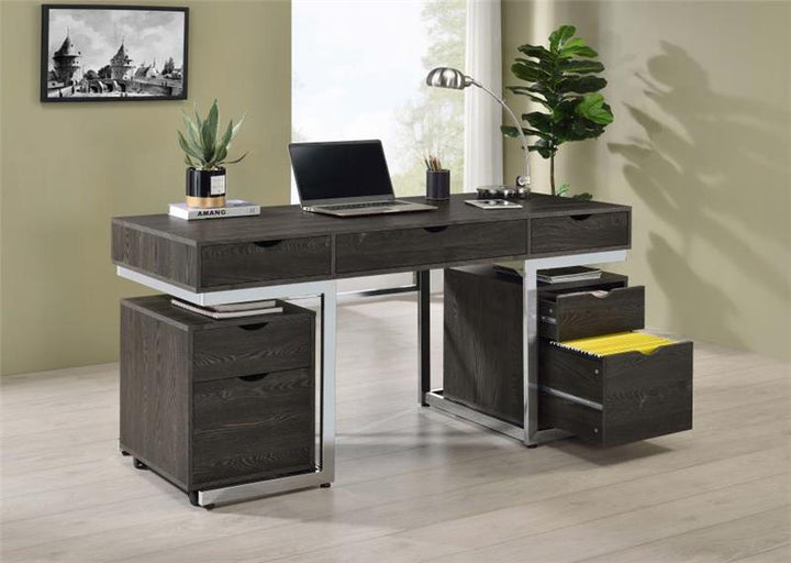 Noorvik 3-piece Writing Desk Set Dark Oak and Chrome (881571-S3)