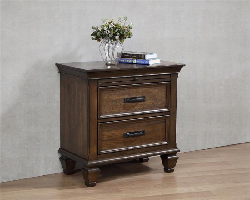 Franco 2-drawer Nightstand with Pull Out Tray Burnished Oak (200972)