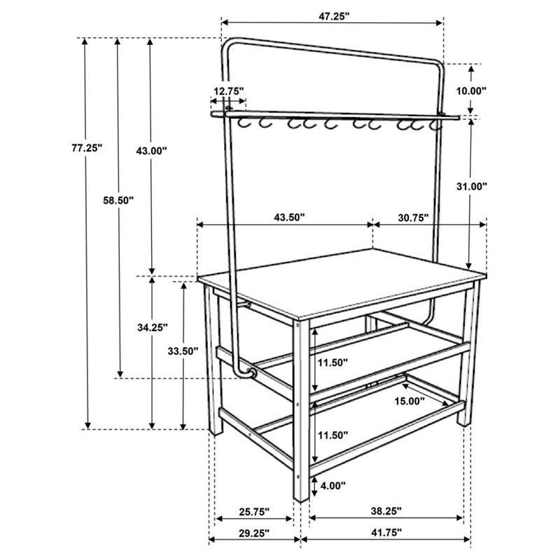 Hollis Kitchen Island Counter Height Table with Pot Rack Brown and White (122246)