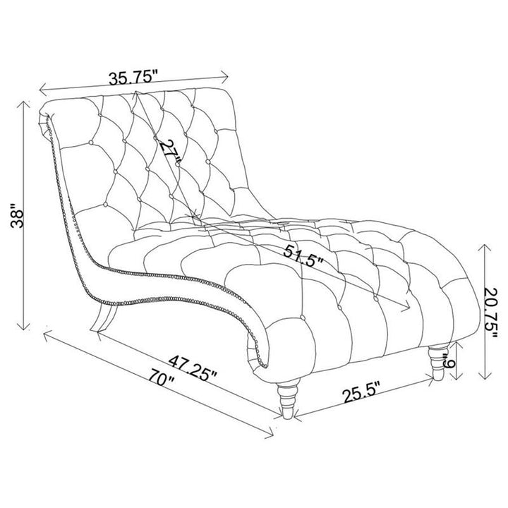 Lydia Tufted Cushion Chaise with Nailhead Trim Grey (905468)