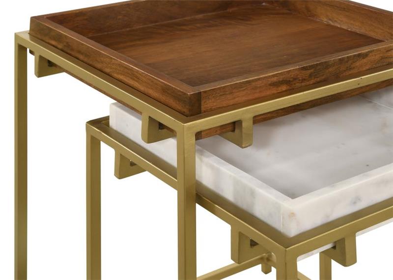 Bolden 2-Piece Square Nesting Table With Recessed Top Gold (936172)