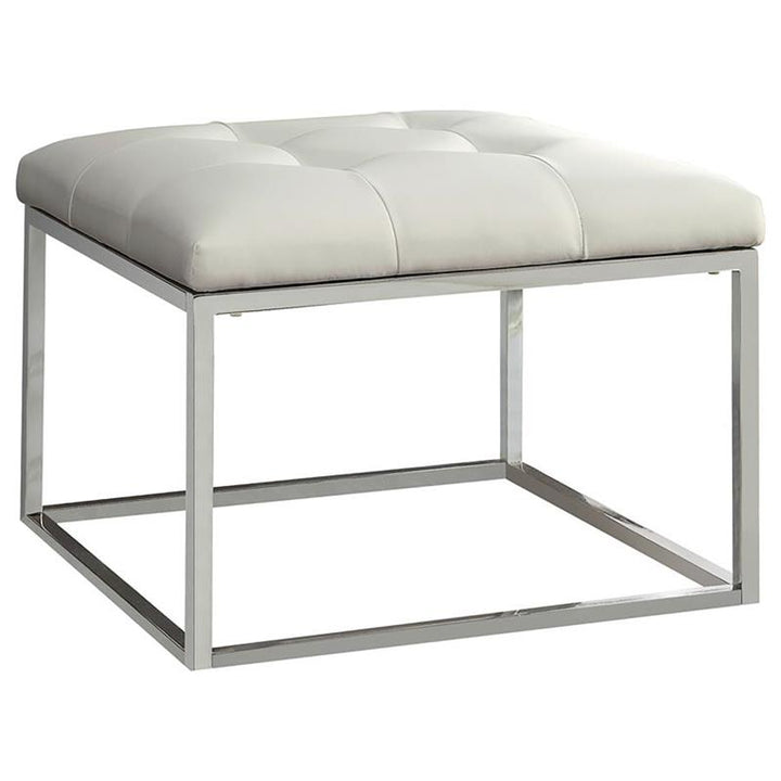 Swanson Upholstered Tufted Ottoman White and Chrome (500423)