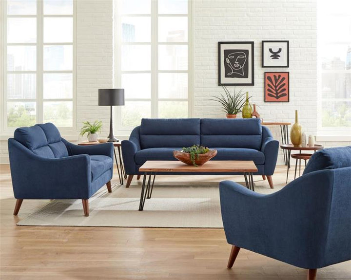 Gano 3-piece Sloped Arm Living Room Set Navy Blue (509514-S3)