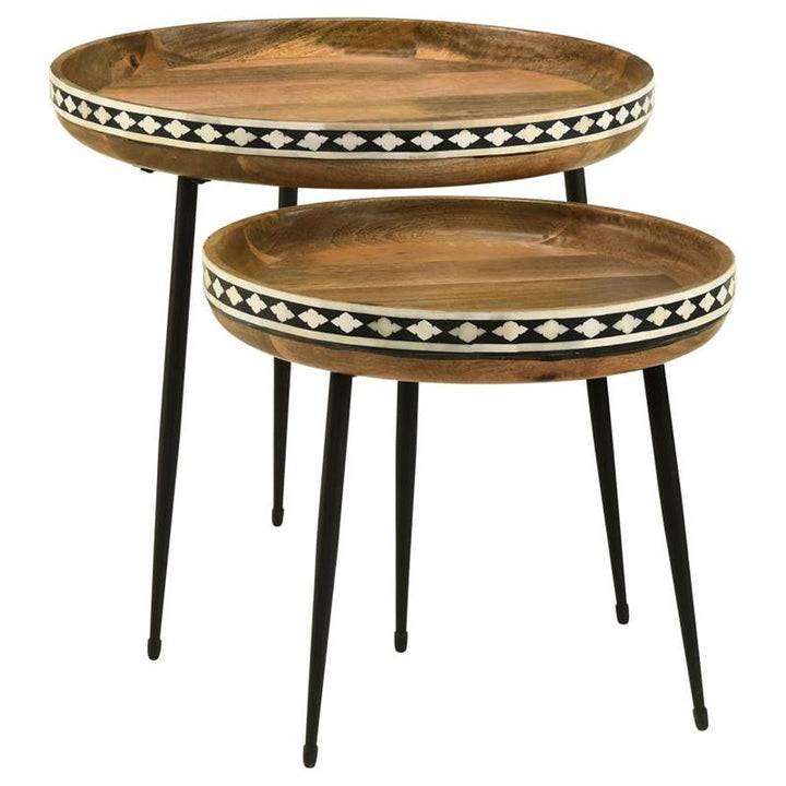 Ollie 2-piece Round Nesting Table Natural and Black (930193)