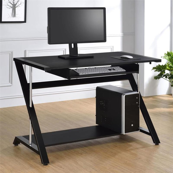 Mallet Computer Desk with Bottom Shelf Black (800222)