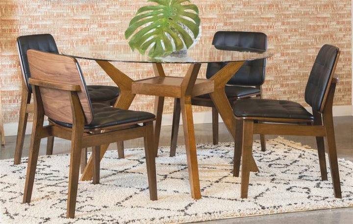 Paxton Round Glass Top 5-piece Dining Set Nutmeg (122180-S5K)