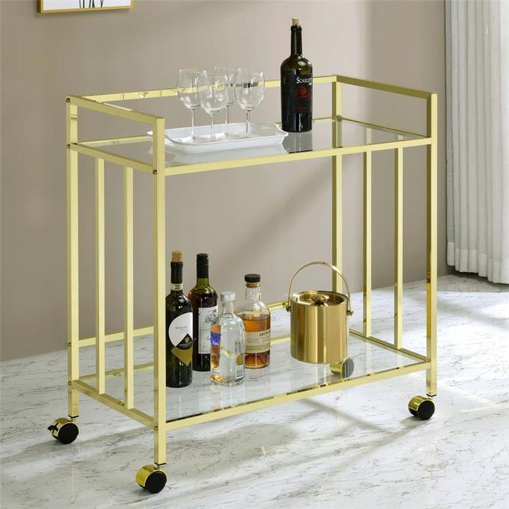 Cara Rectangular Glass Bar Cart Brass (181381)