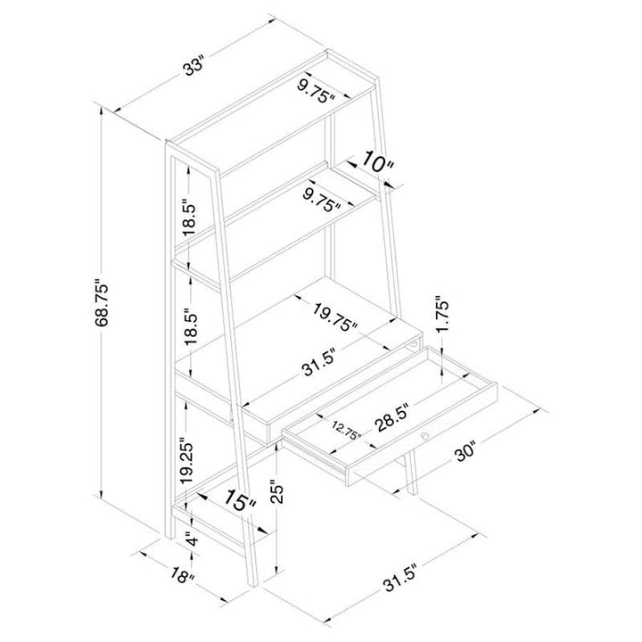 Pinckard 1-drawer Ladder Desk Grey Stone and Black (805801)