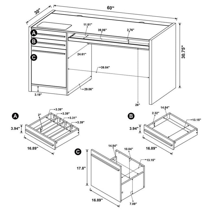 Halston 3-drawer Connect-it Office Desk Cappuccino (800982)