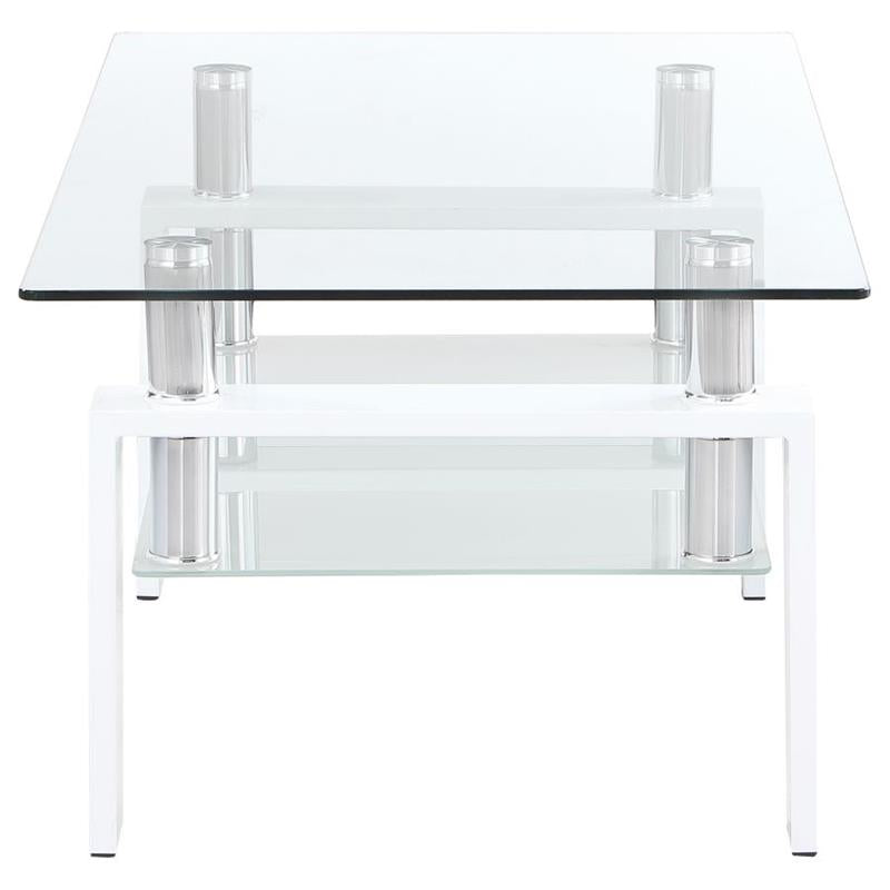 Dyer Rectangular Glass Top Coffee Table With Shelf White (703438)
