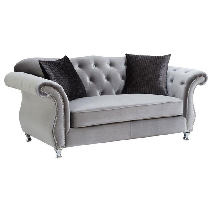 Frostine Upholstered Tufted Living Room Set Silver (551161-S3)