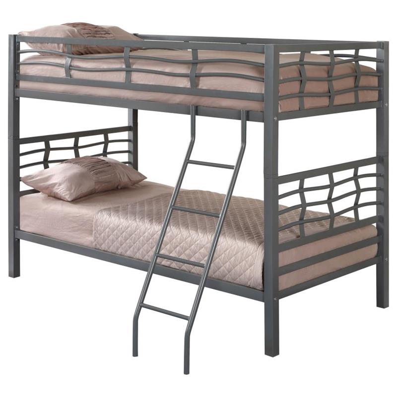 Fairfax Twin Over Twin Bunk Bed with Ladder Light Gunmetal (7395)