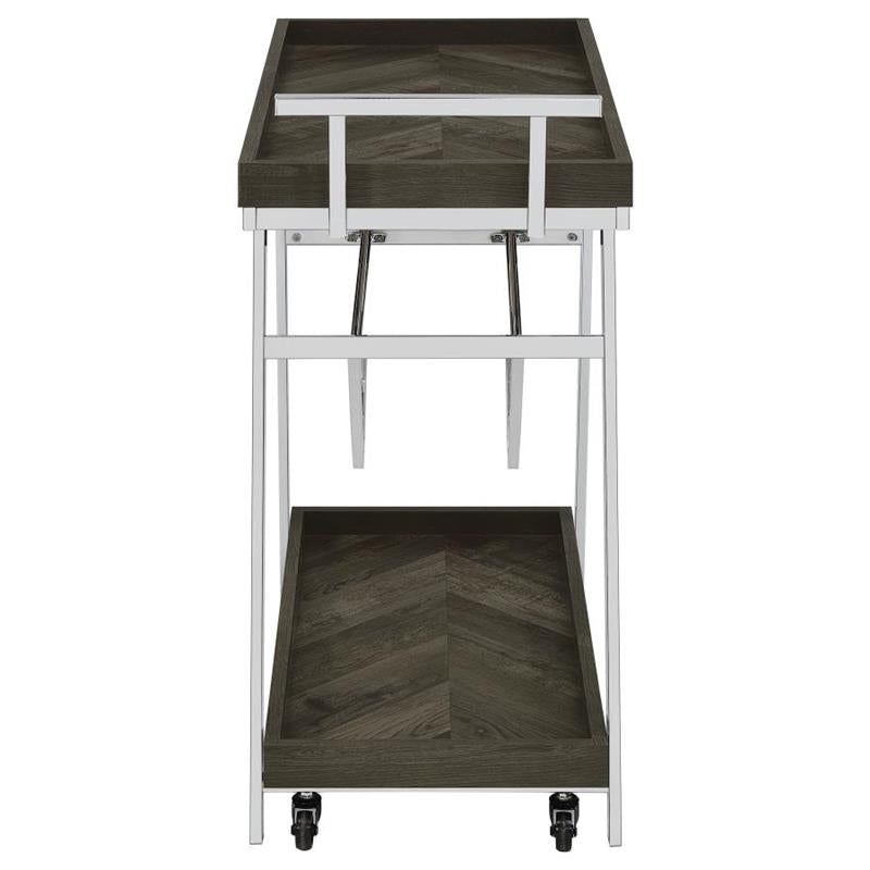 Kinney 2-tier Bar Cart with Storage Drawer Rustic Grey and Chrome (181025)