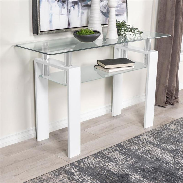 Dyer Rectangular Glass Top Sofa Table With Shelf White (703439)