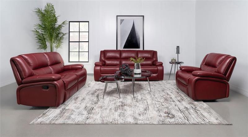 Camila Upholstered Motion Reclining Loveseat Red Faux Leather (610242)