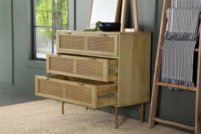 Zamora 3-drawer Accent Cabinet Natural and Antique Brass (959579)