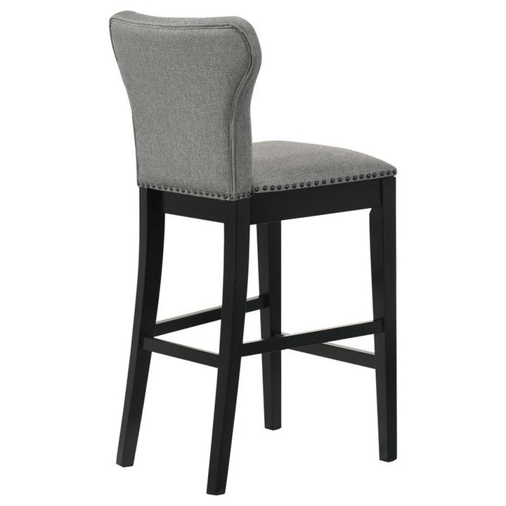 Rolando Upholstered Solid Back Bar Stools with Nailhead Trim (Set of 2) Grey and Black (183029)