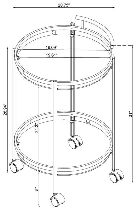 Chrissy 2-tier Round Glass Bar Cart Chrome (181367)