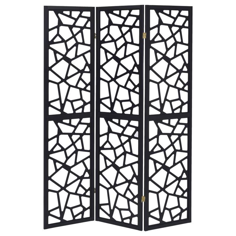 Nailan 3-panel Open Mosaic Pattern Room Divider Black (900092)