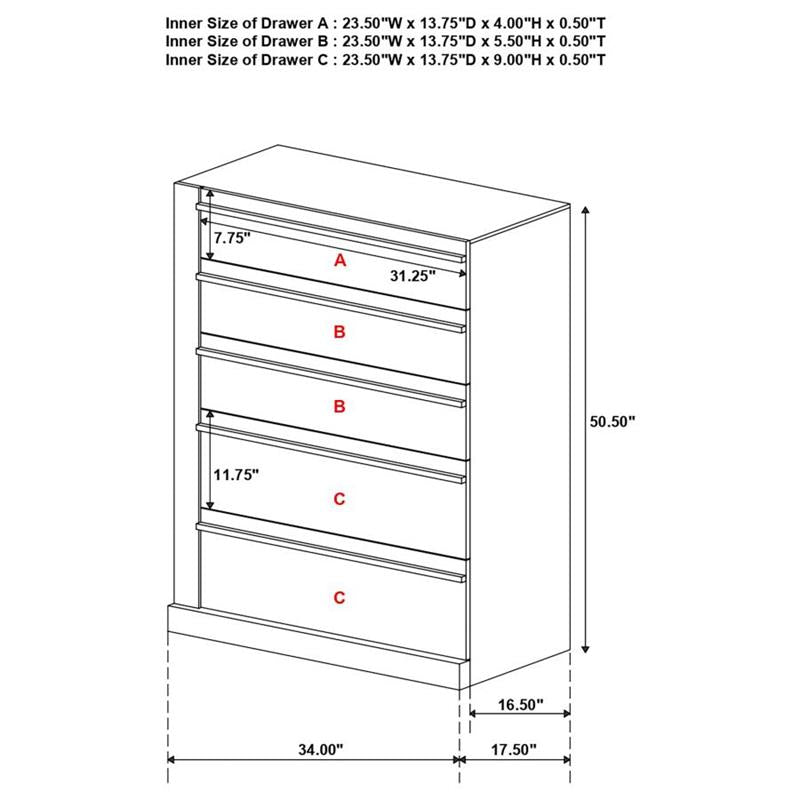 Azalia 5-drawer Chest Black and Walnut (224285)