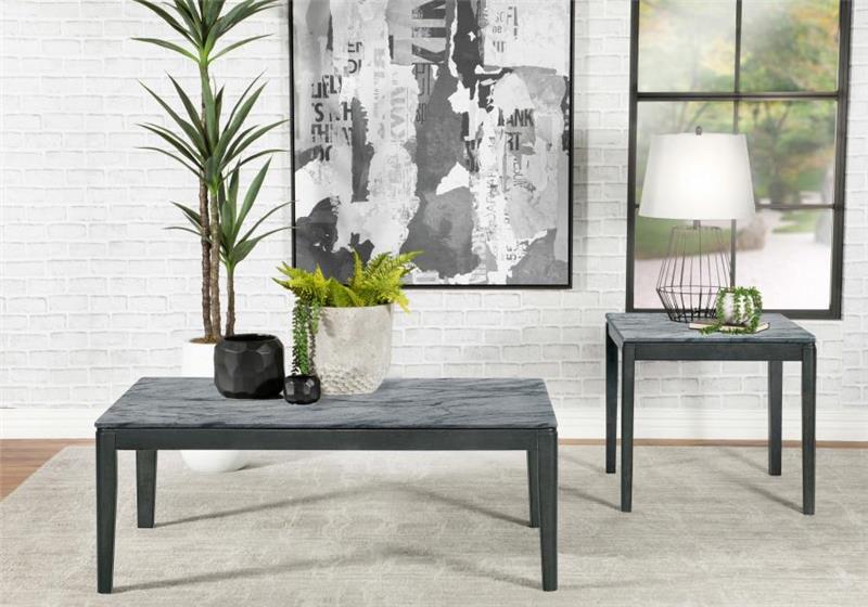 Mozzi Square End Table Faux Grey Marble and Black (753517)