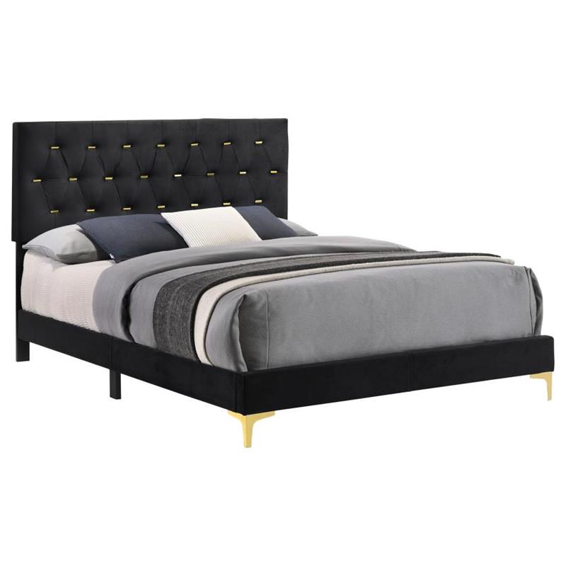 Kendall Tufted Panel Queen Bed Black and Gold (224451Q)