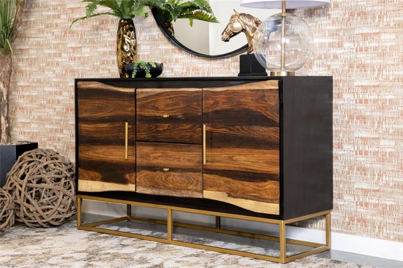 Zara 2-drawer Accent Cabinet Black Walnut and Gold (953466)