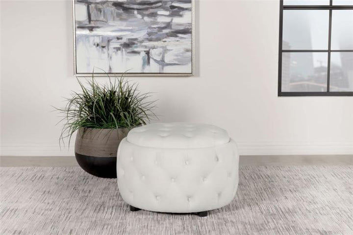 Angelina Tufted Storage Round Ottoman Pearl (915407)