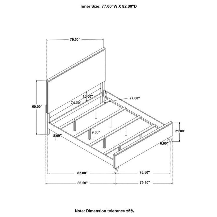 Nathan High Headboard Eastern King Panel Bed Grey (224601KE)