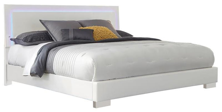 Felicity California King Panel Bed with LED Lighting Glossy White (203500KW)
