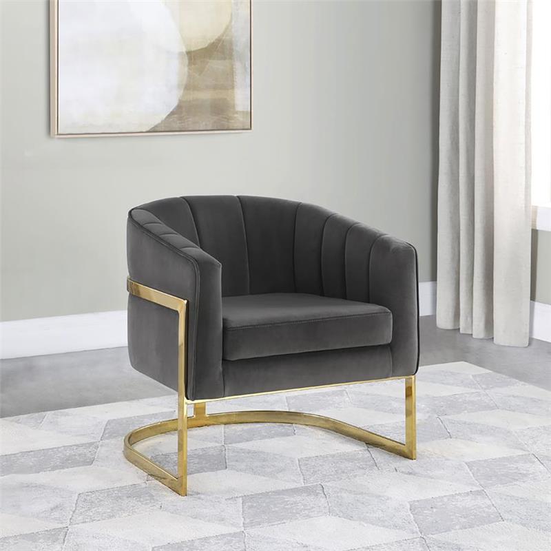 Joey Tufted Barrel Accent Chair Dark Grey and Gold (903039)