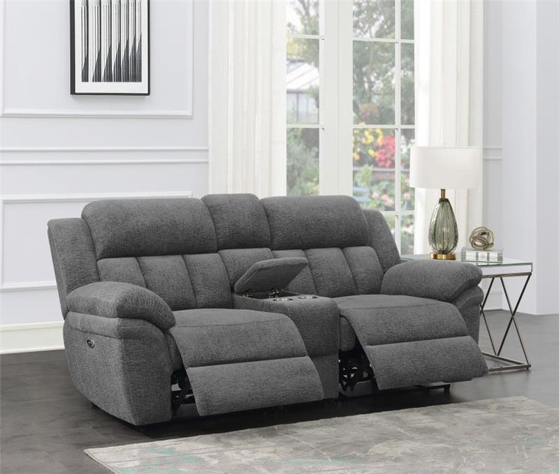 Bahrain Upholstered Power Loveseat with Console Charcoal (609542P)