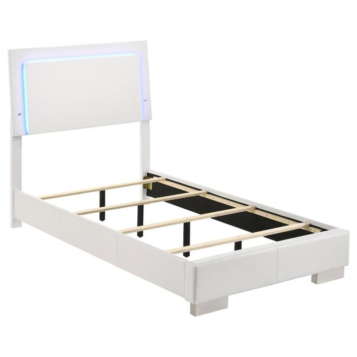 Felicity Twin Panel Bed with LED Lighting Glossy White (203500T)