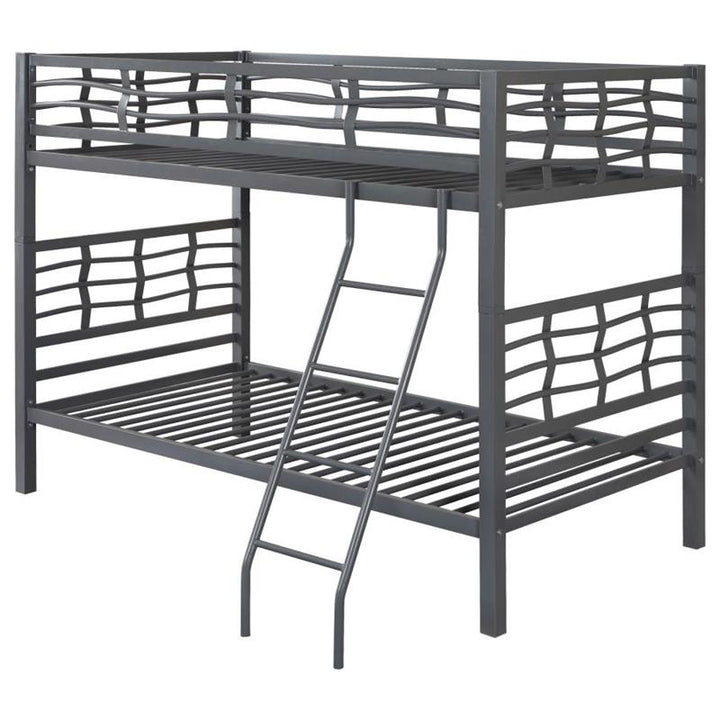 Fairfax Twin Over Twin Bunk Bed with Ladder Light Gunmetal (7395)