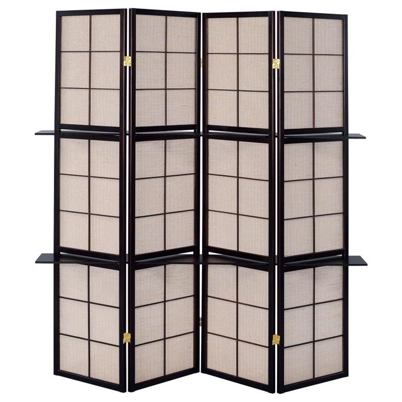 Iggy 4-panel Folding Screen with Removable Shelves Tan and Cappuccino (900166)