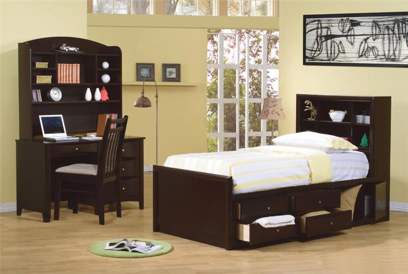 Phoenix Twin Bookcase Bed with Underbed Storage Cappuccino (400180T)